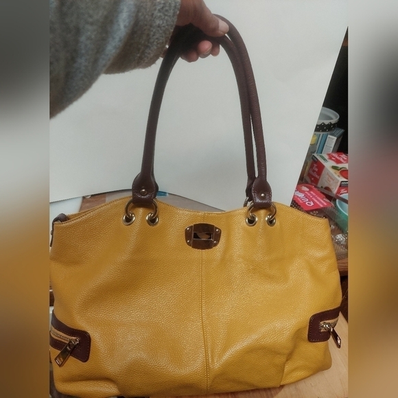 Robert Dice Pebbled Leather Mustard Yellow Large Satchel Bag - Picture 1 of 17